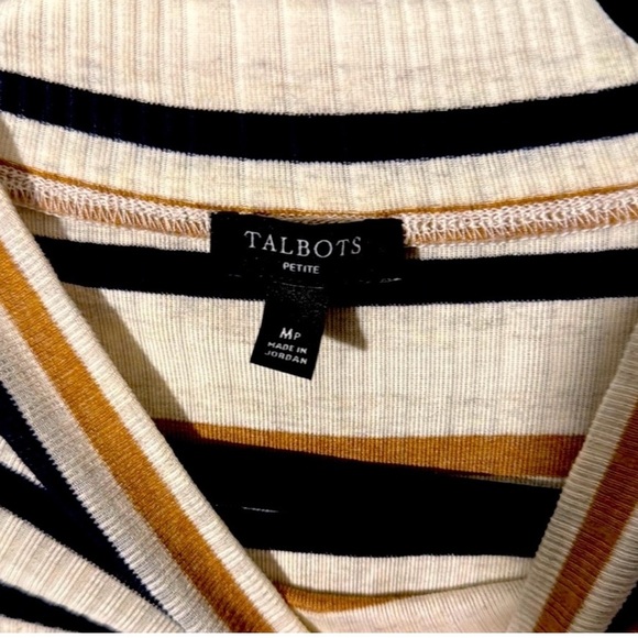 Talbots Cream and Black Striped Short Sleeve Top Size MP - Picture 3 of 5